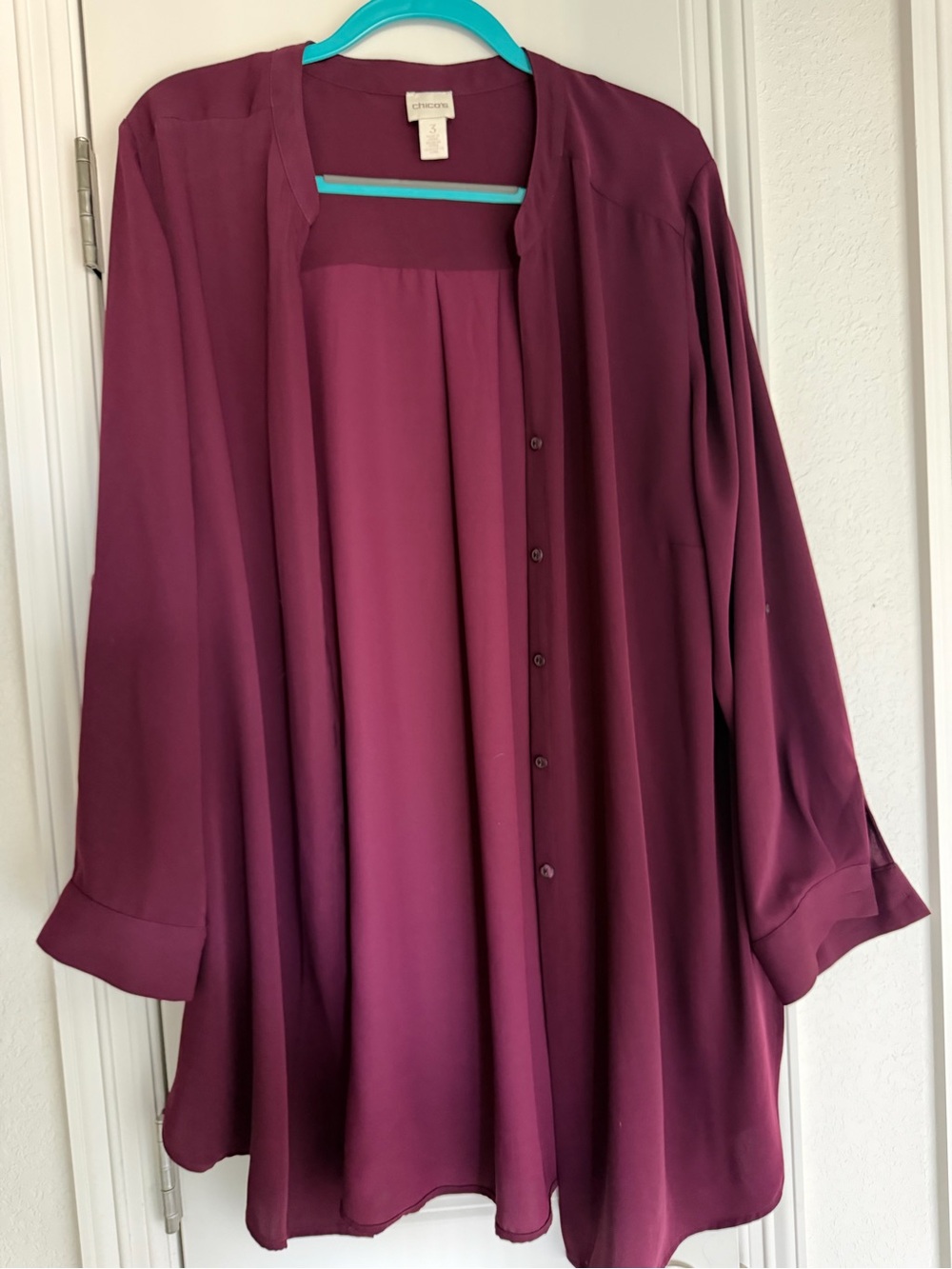 Chicos Burgundy Button-Front Women’s Top Size 3 (XL)
